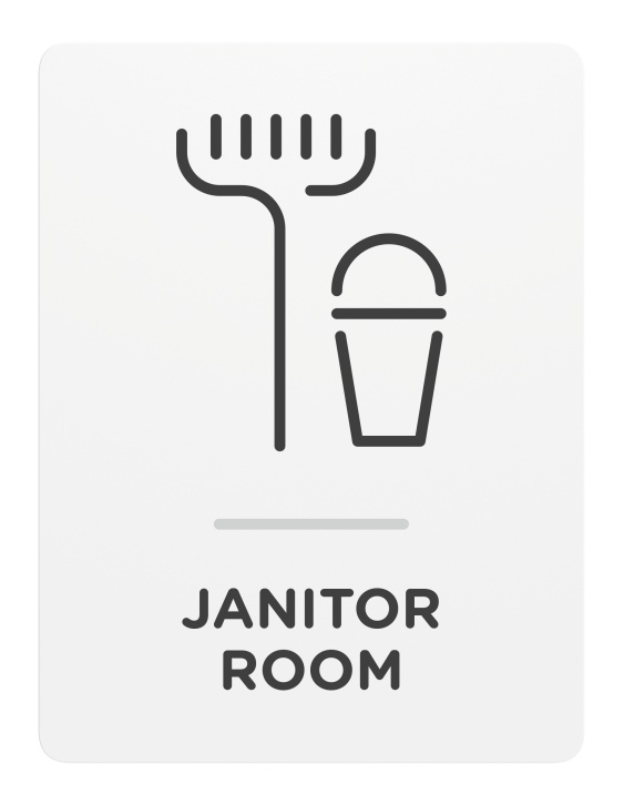 Janitor Room_Sign_Door-Wall Mount_8x 6_6mm Thick Solid Surface Sign with Inlay Resins_Self AdhesiveIdentification Sign